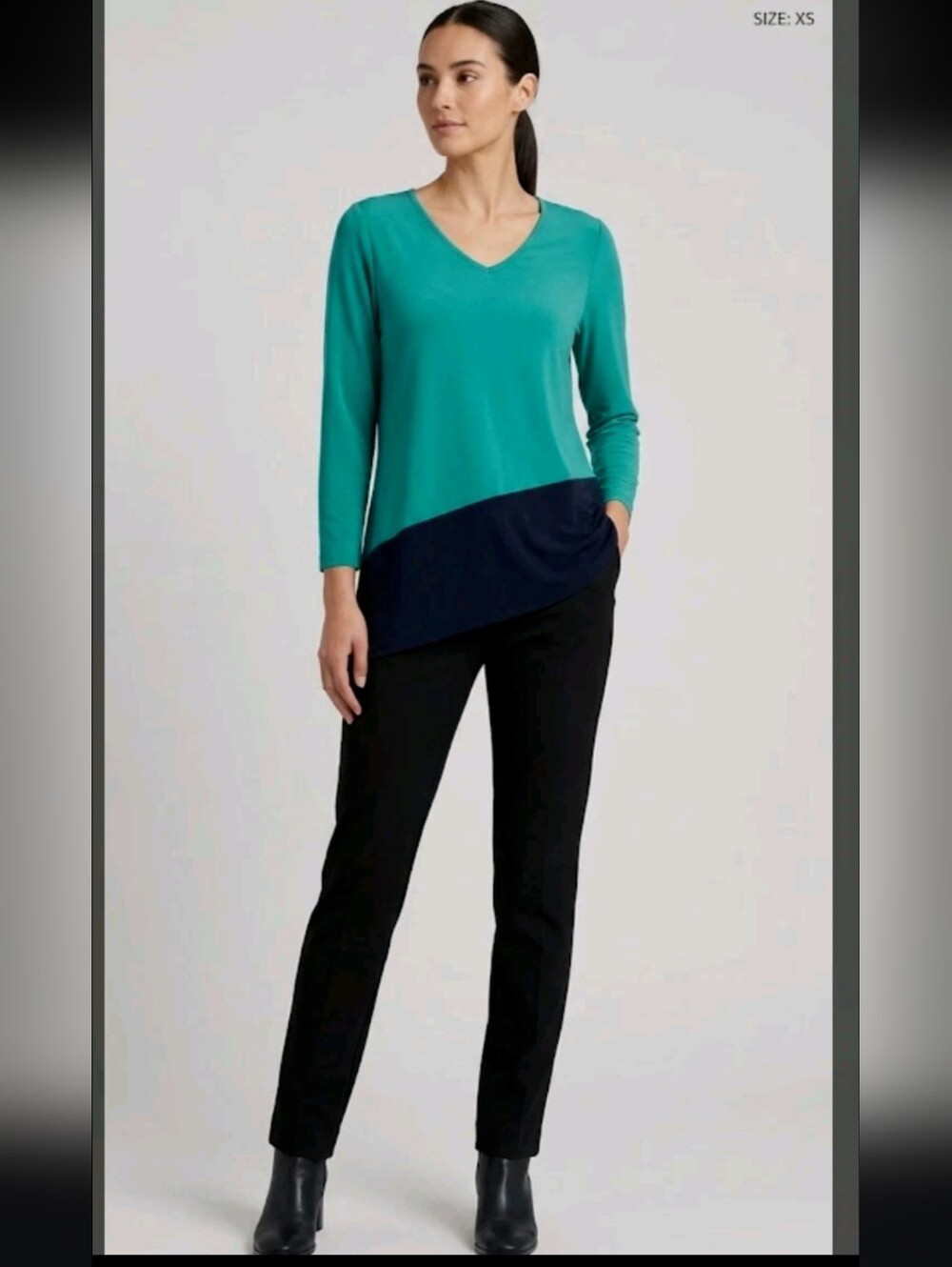 Susan Graver Asymmetrical Hem Liquid Knit Tunic Top XS #8000